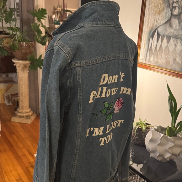 Women's Blue Jean Jacket with Graphic Design - Picture 7 of 11